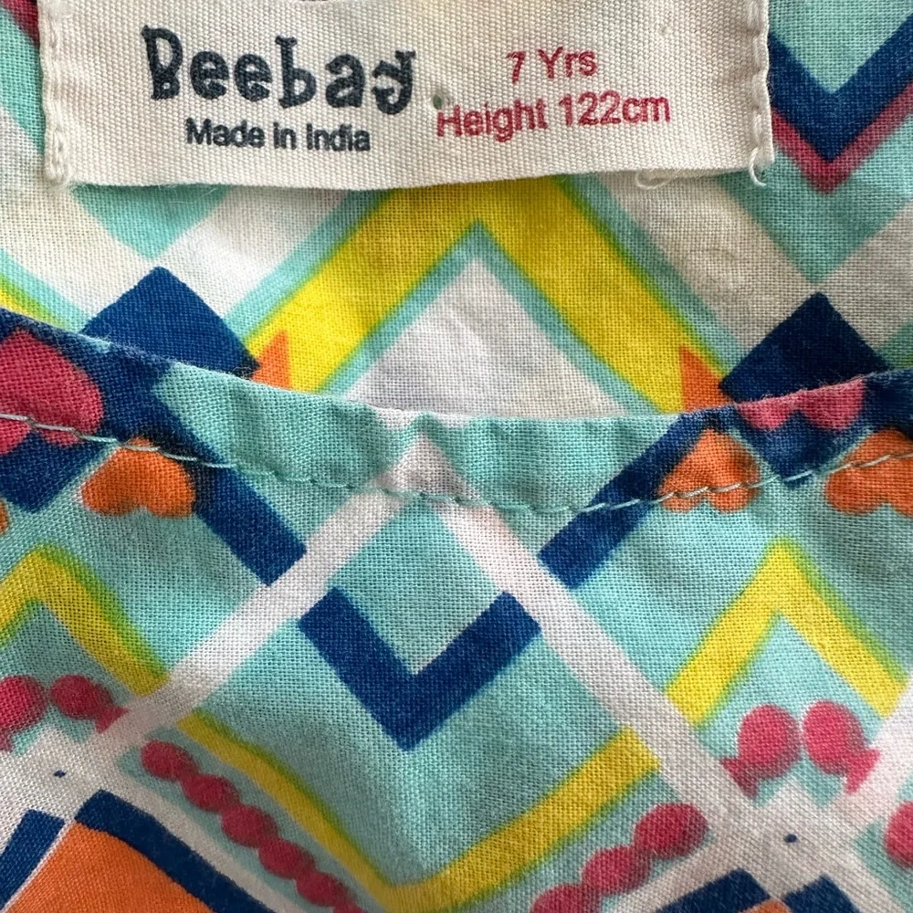 💞 BEEBAY Girls dress size 7 dress pink yellow white pattern spring summer dress